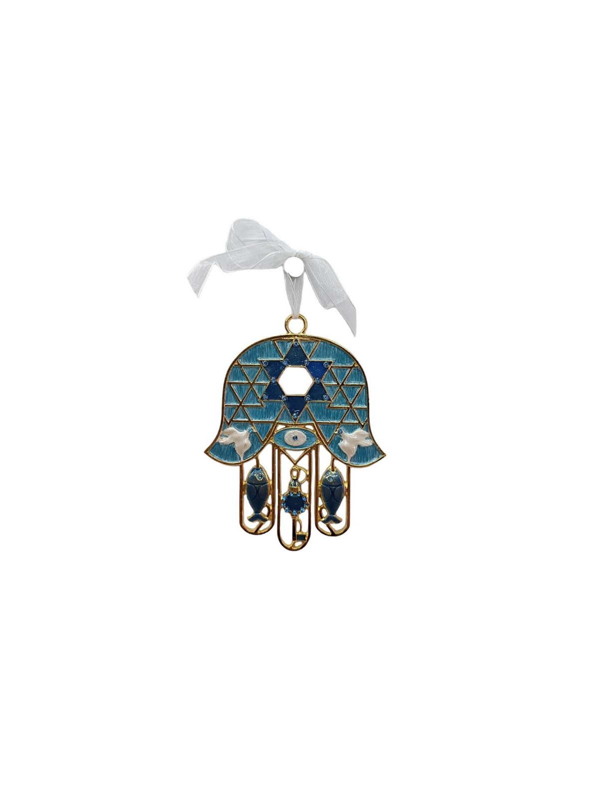 Gleaming Hamsa Wall Hanging Fish Key Dove Star of Dav... | Metal Hamsa