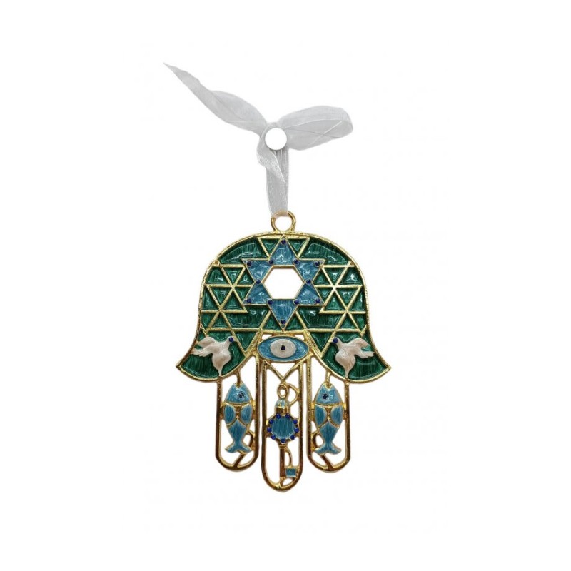 Gleaming Hamsa Wall Hanging Fish Key Dove Star of Dav... | Metal Hamsa