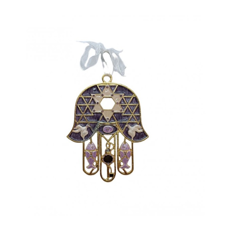 Gleaming Hamsa Wall Hanging Fish Key Dove Star of Dav... | Metal Hamsa