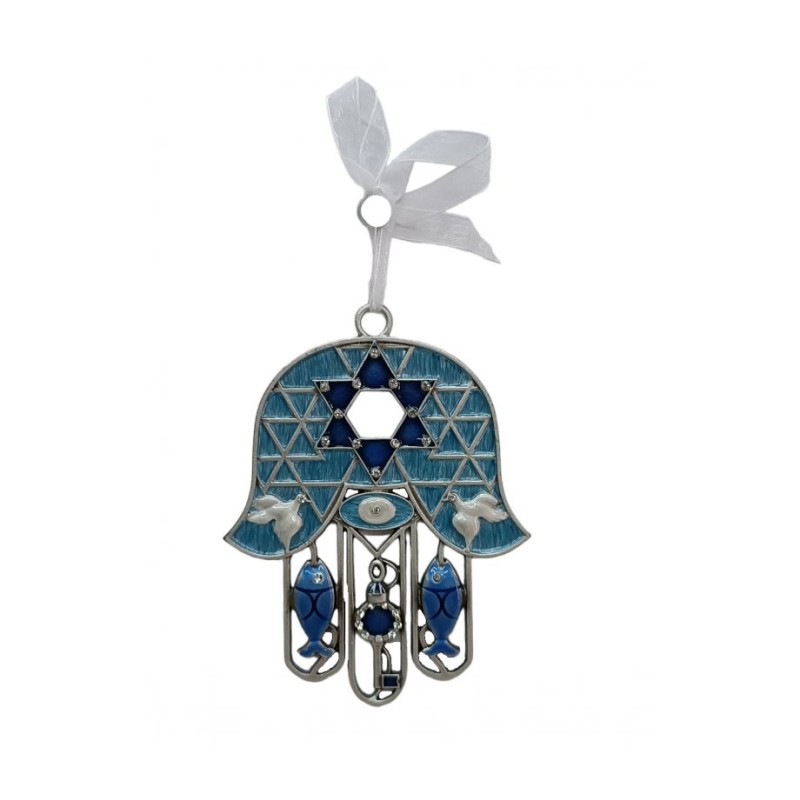 Gleaming Hamsa Wall Hanging Fish Key Dove Star of Dav... | Metal Hamsa