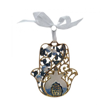 Grenades et feuilles suspendues murales Hamsa brillantes %... | Hamsa en métal