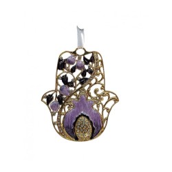 Gleaming Hamsa Wall Hanging Pomegranates and Leaves %... | Metal Hamsa