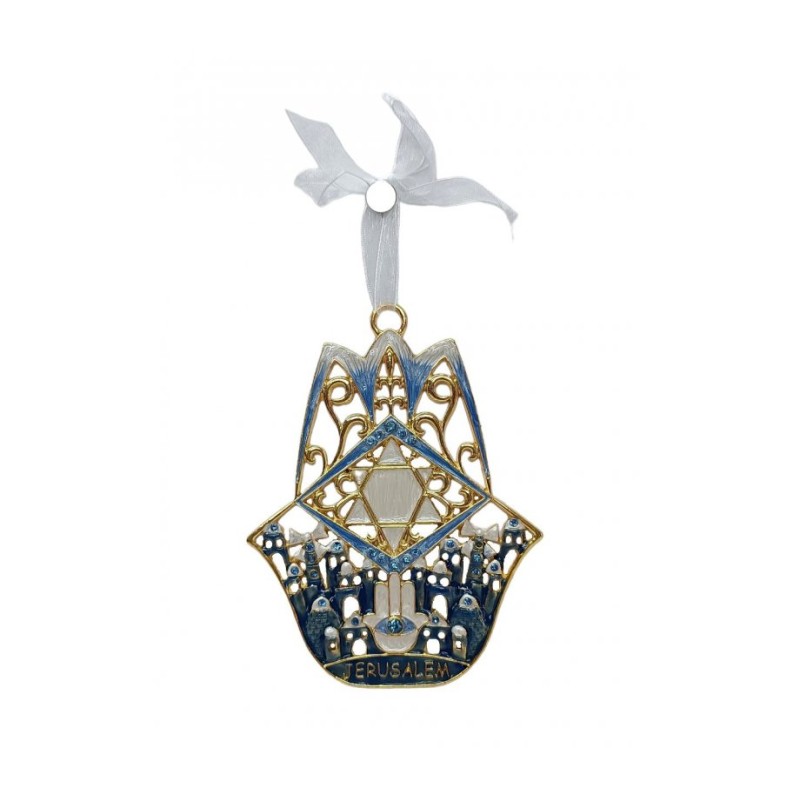 Décoration murale brillante Hamsa à suspendre Images de Jérusalem Étoile de... | Hamsa en métal
