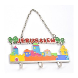 Wall Key Hanger with Chain Jerusalem Landscape Colorful Pa... | Clocks