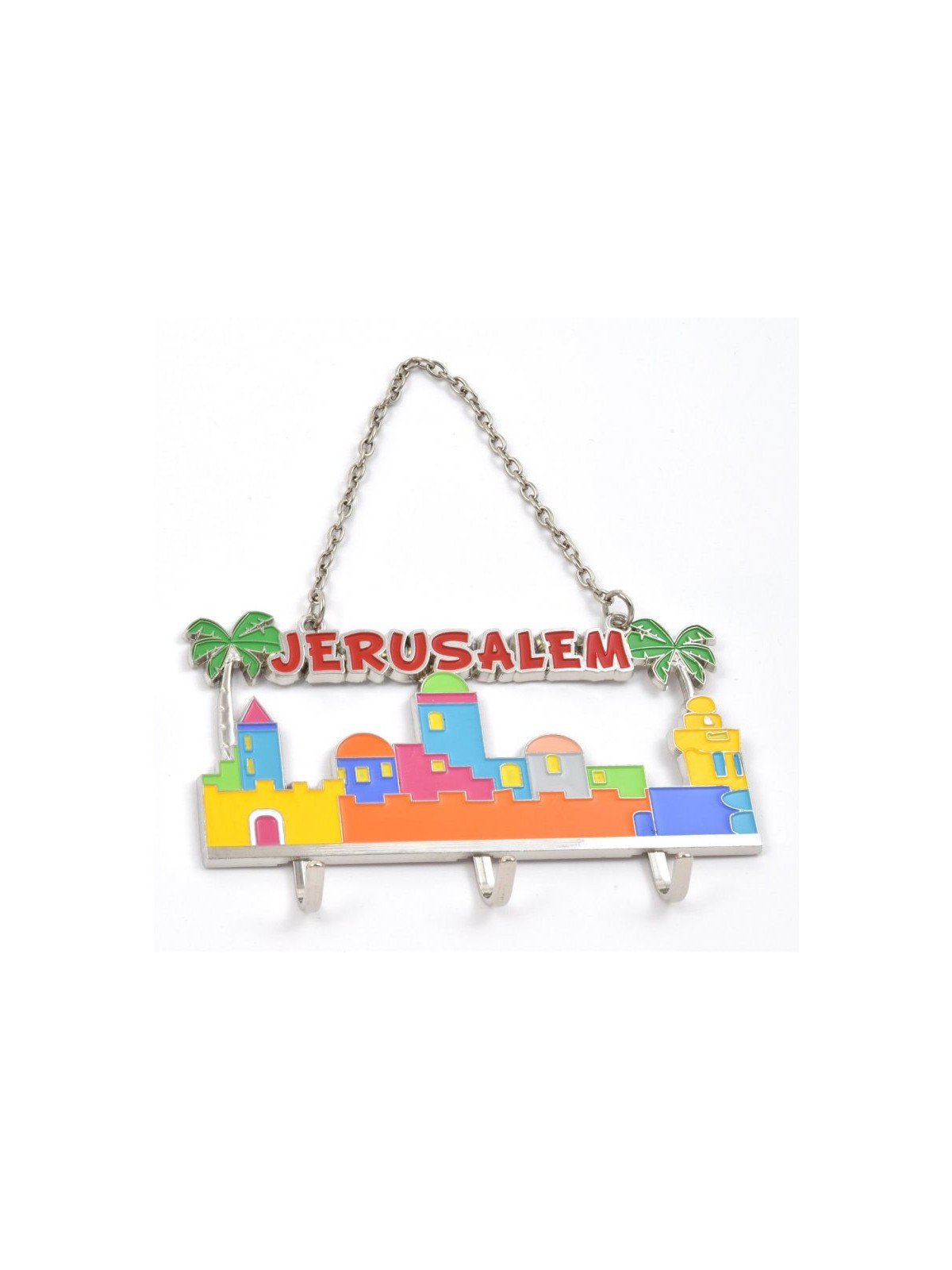 Wall Key Hanger with Chain Jerusalem Landscape Colorful Pa... | Clocks