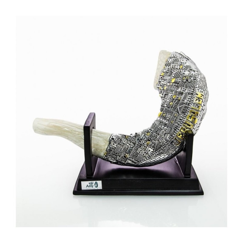 Rams Horn Replica on Stand Silver Plated with Gold Tint... | Figurines