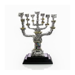 Silver Plated Decorative 7 Branch Menorah with Gold Acc... | Figurines