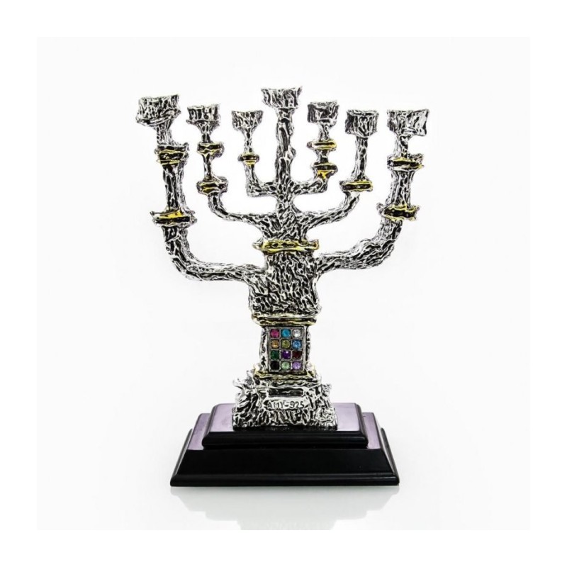 Silver Plated Decorative 7 Branch Menorah with Gold Acc... | Figurines