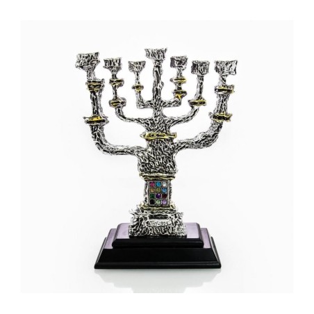 Silver Plated Decorative 7 Branch Menorah with Gold Acc... | Figurines