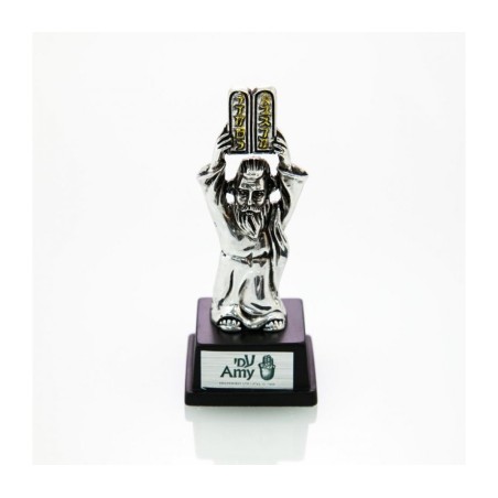 Small Figurine on Wood Base Moses and the Ten Commandments | Figurines
