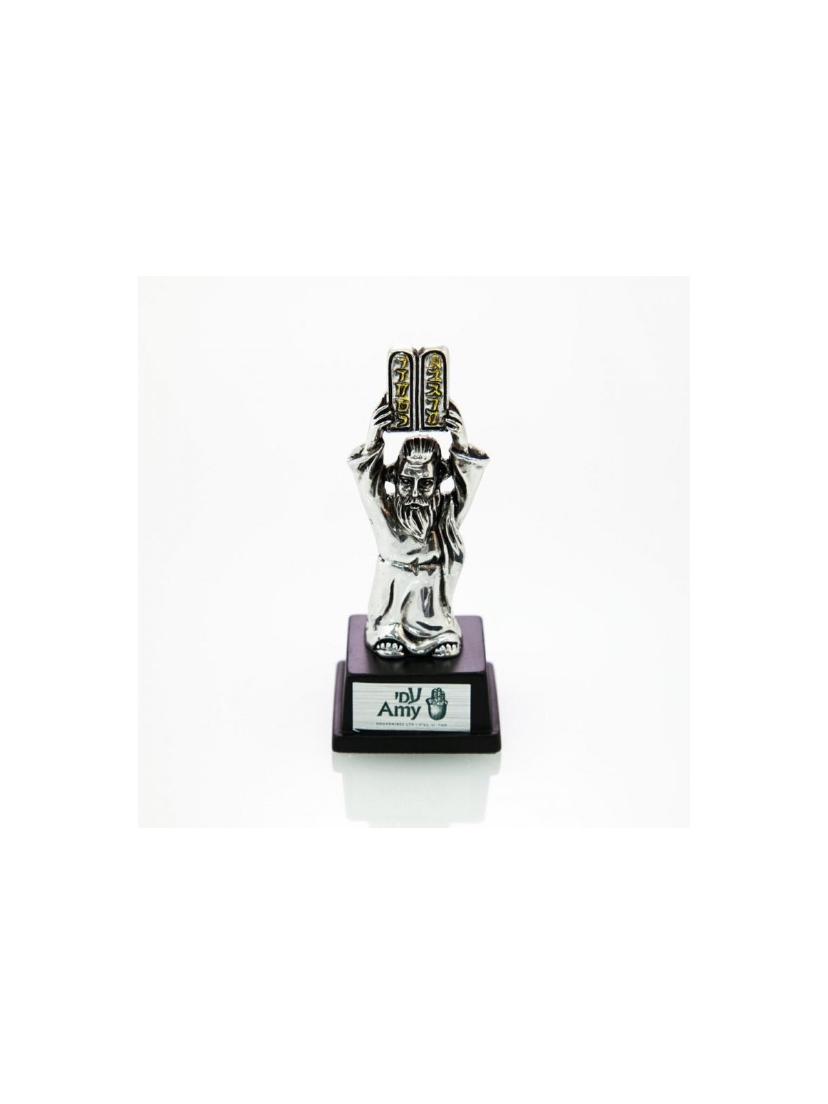 Small Figurine on Wood Base Moses and the Ten Commandments | Figurines