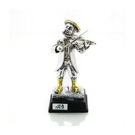 Figurine plaquée argent avec accents dorés sur base en bois C... | Figurines