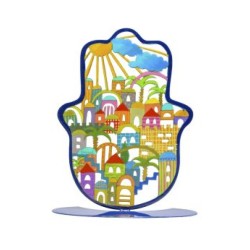 Yair Emanuel Large Hand Painted Hamsa on a Base... | Table Decorations