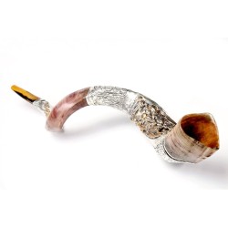 Shofa yéménite décoratif en argent sterling... | Shofars en argent sterling