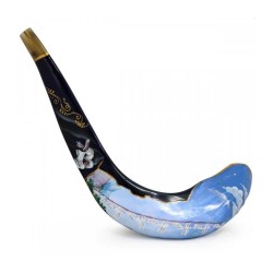 Hand Painted in Israel Rams Horn Shofar Blue Ja... | Decorated Shofars