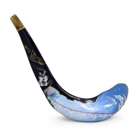 Hand Painted in Israel Rams Horn Shofar Blue Ja... | Decorated Shofars