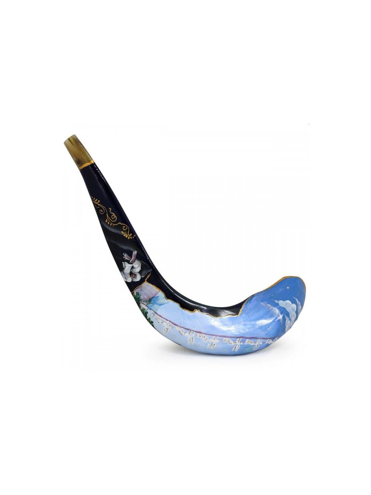 Hand Painted in Israel Rams Horn Shofar Blue Ja... | Decorated Shofars