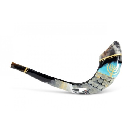 Shofar occidental en corne de bélier décoré et peint à la main... | Shofars décorés