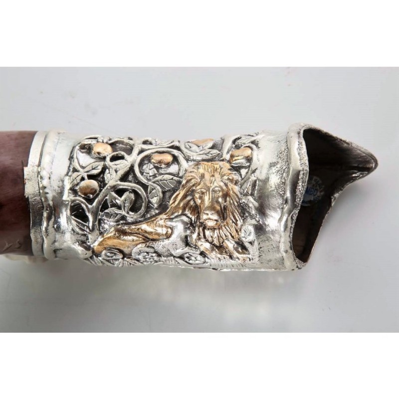 Silver Yemenite Shofar Lion and Lamb Design | Sterling Silver Shofars