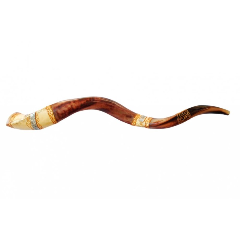 Jumbo Yemenite Hand Painted Shofar Jerusalem Design | Yemenite Shofars