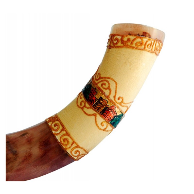 Jumbo Yemenite Hand Painted Shofar Colorful Jeru... | Yemenite Shofars