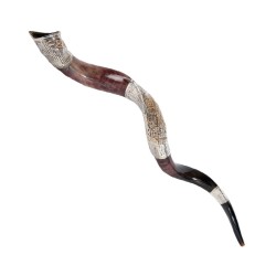 Decorative Yemenite Shofar with Sterling ... | Sterling Silver Shofars