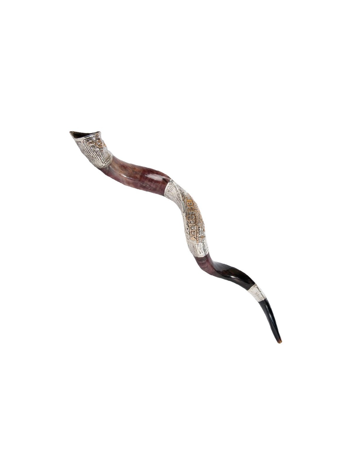 Decorative Yemenite Shofar with Sterling ... | Sterling Silver Shofars