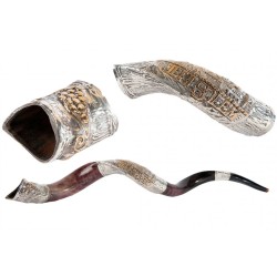 Decorative Yemenite Shofar with Sterling ... | Sterling Silver Shofars