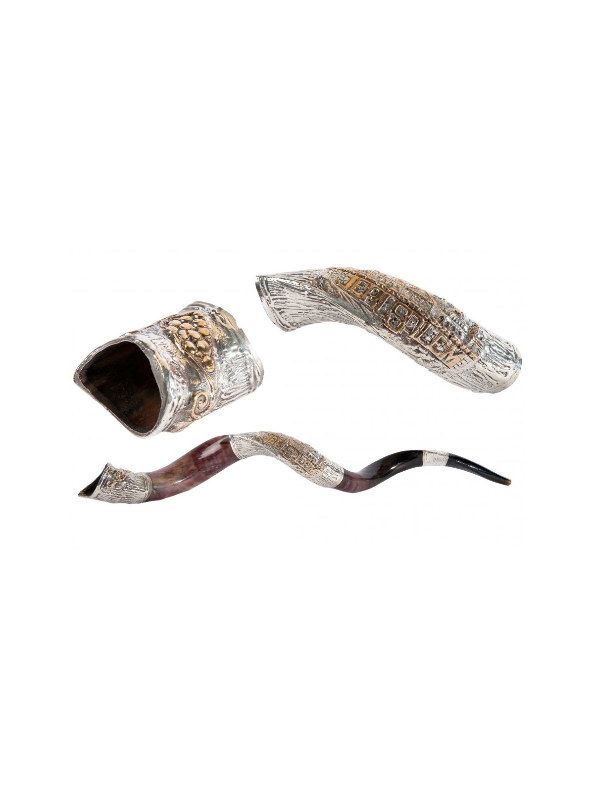Decorative Yemenite Shofar with Sterling ... | Sterling Silver Shofars
