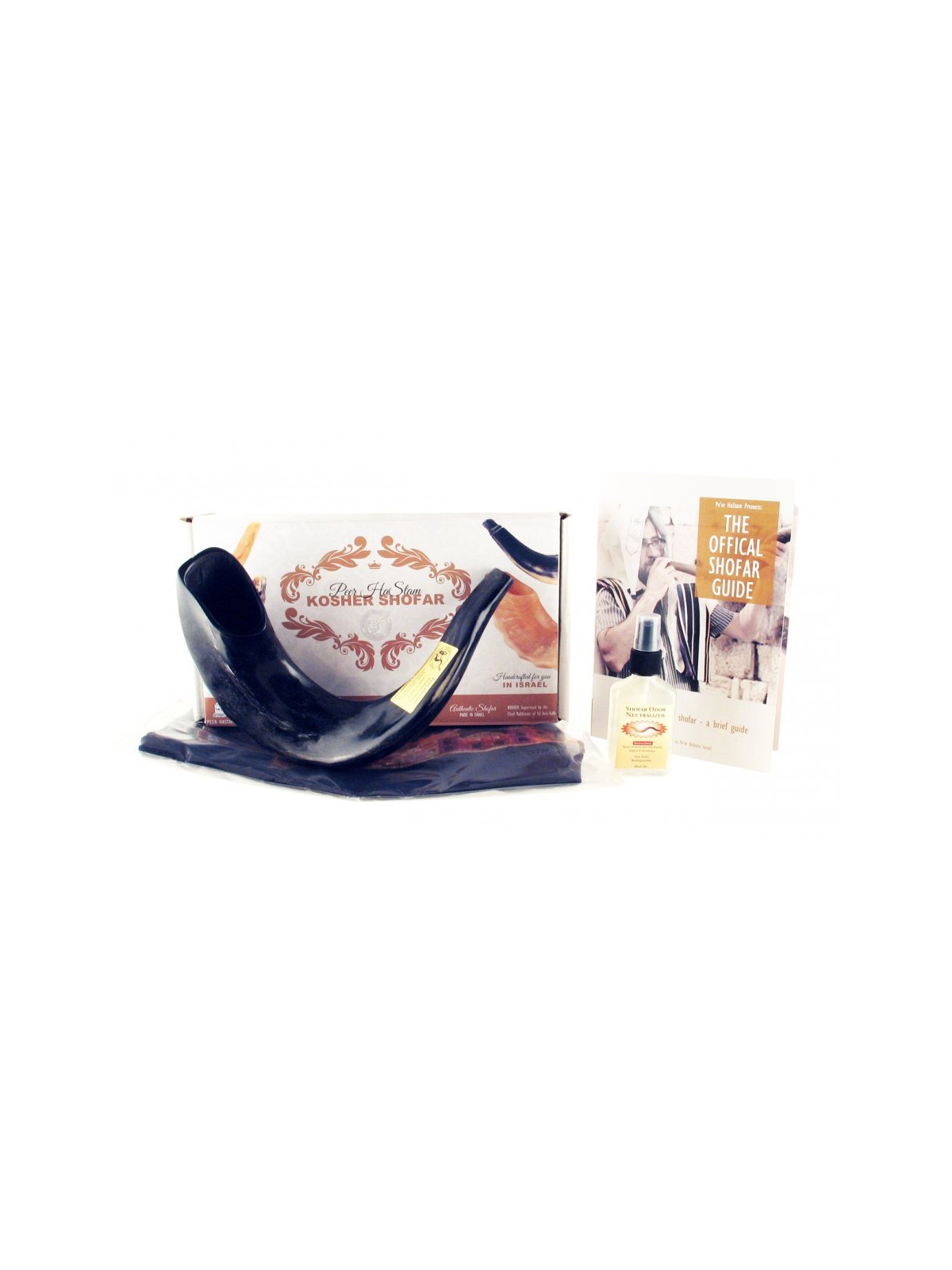 Shofar en corne de bélier noir poli avec sac et cl... | Shofars en corne de bélier