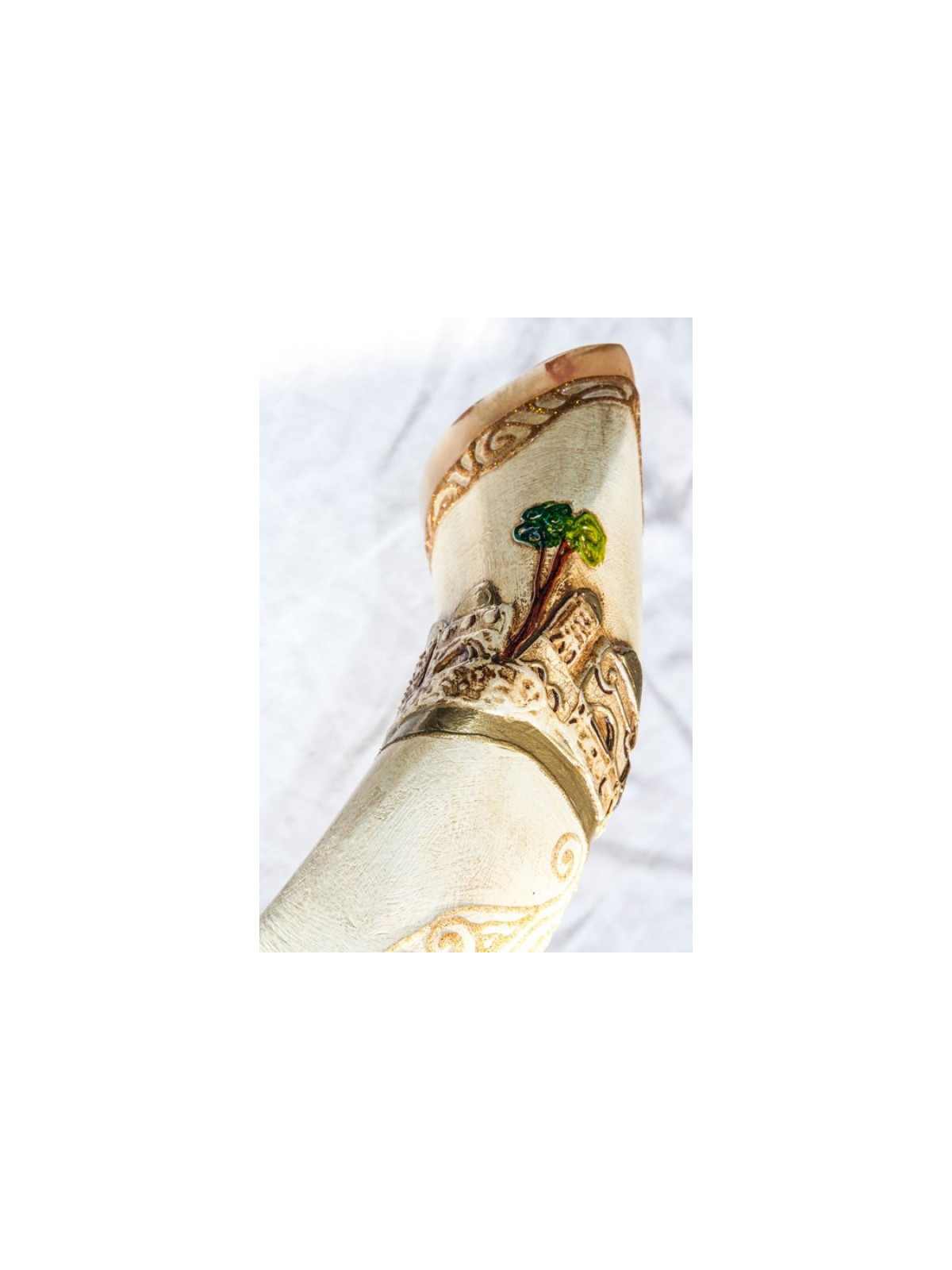 Jumbo Yemenite Hand Painted Shofar Jerusalem wit... | Yemenite Shofars