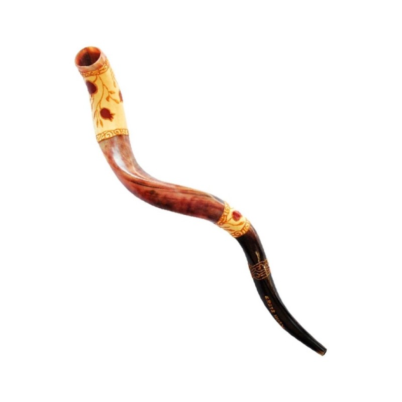 Pomegranate Design Yemenite Hand Painted Shofar | Yemenite Shofars