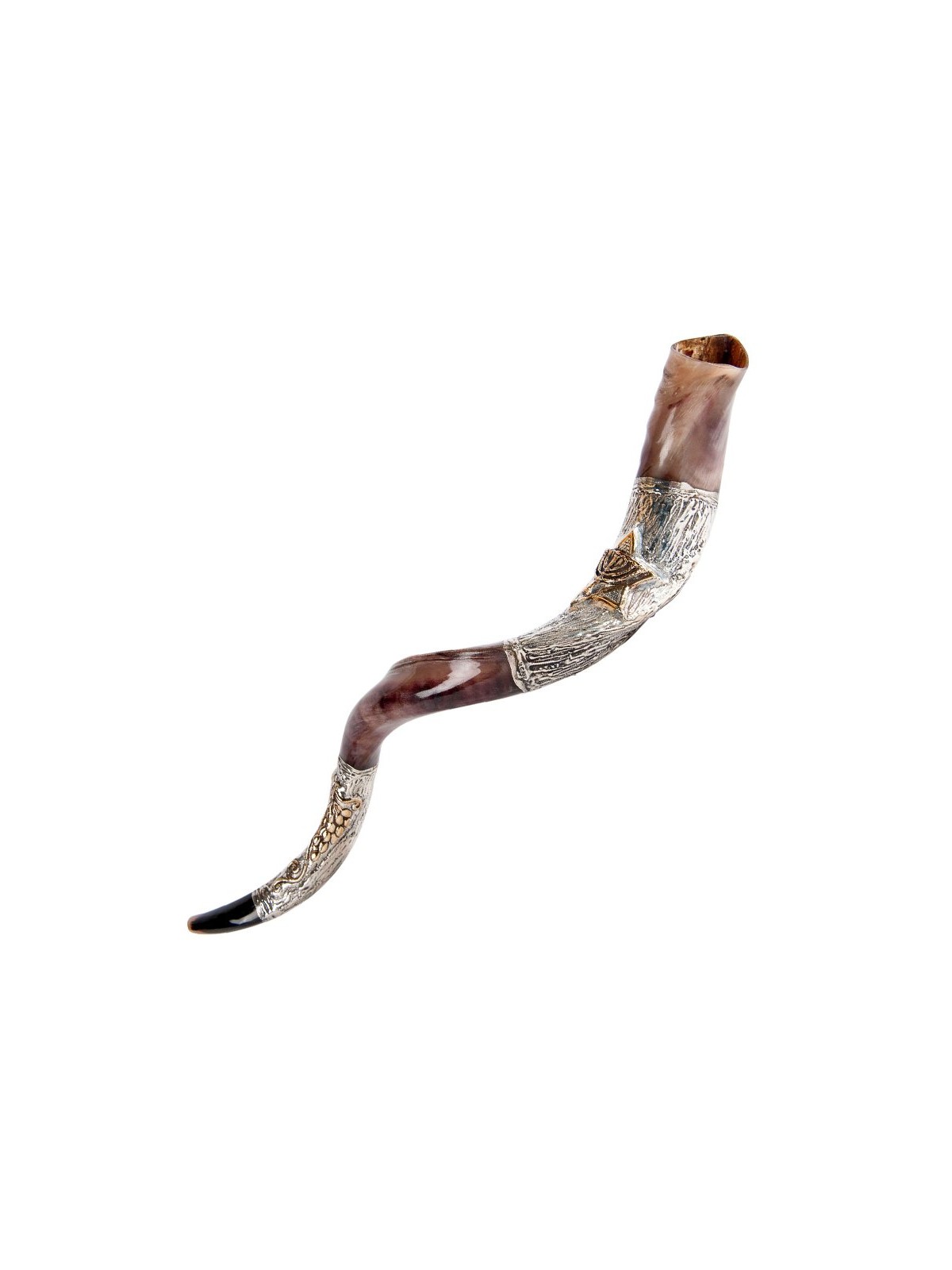 Decorative Yemenite Shofar with Sterling ... | Sterling Silver Shofars