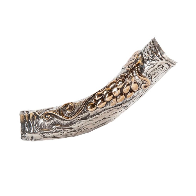 Decorative Yemenite Shofar with Sterling ... | Sterling Silver Shofars