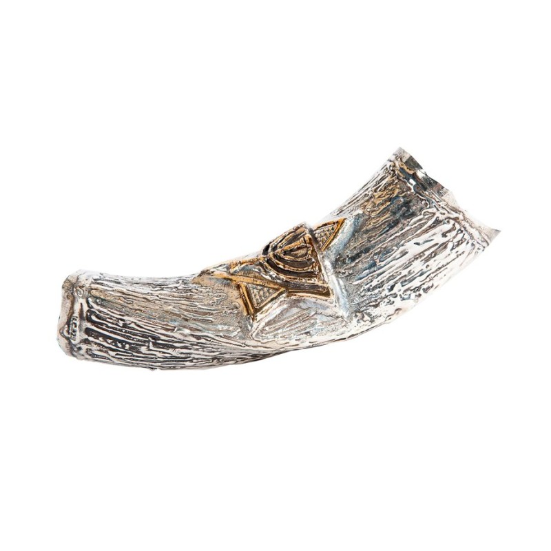 Decorative Yemenite Shofar with Sterling ... | Sterling Silver Shofars