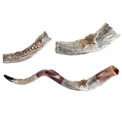 Decorative Yemenite Shofar with Sterling ... | Sterling Silver Shofars