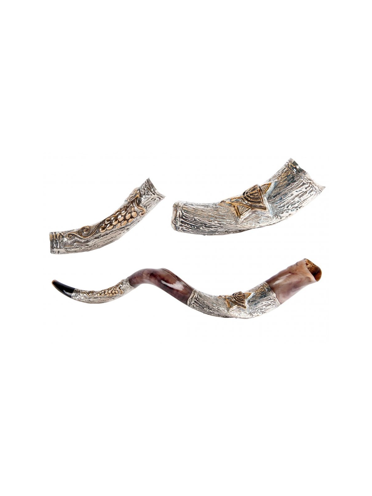 Decorative Yemenite Shofar with Sterling ... | Sterling Silver Shofars