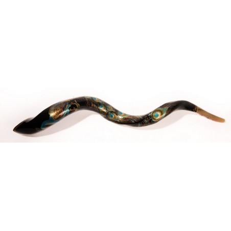 Collectors Hand Painted Yemenite Shofar Peacock | Decorated Shofars
