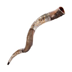 Gold Color Menorah on Sterling Silver Yem... | Sterling Silver Shofars