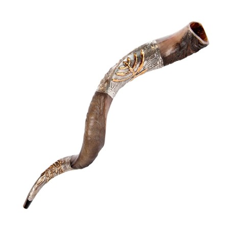 Gold Color Menorah on Sterling Silver Yem... | Sterling Silver Shofars