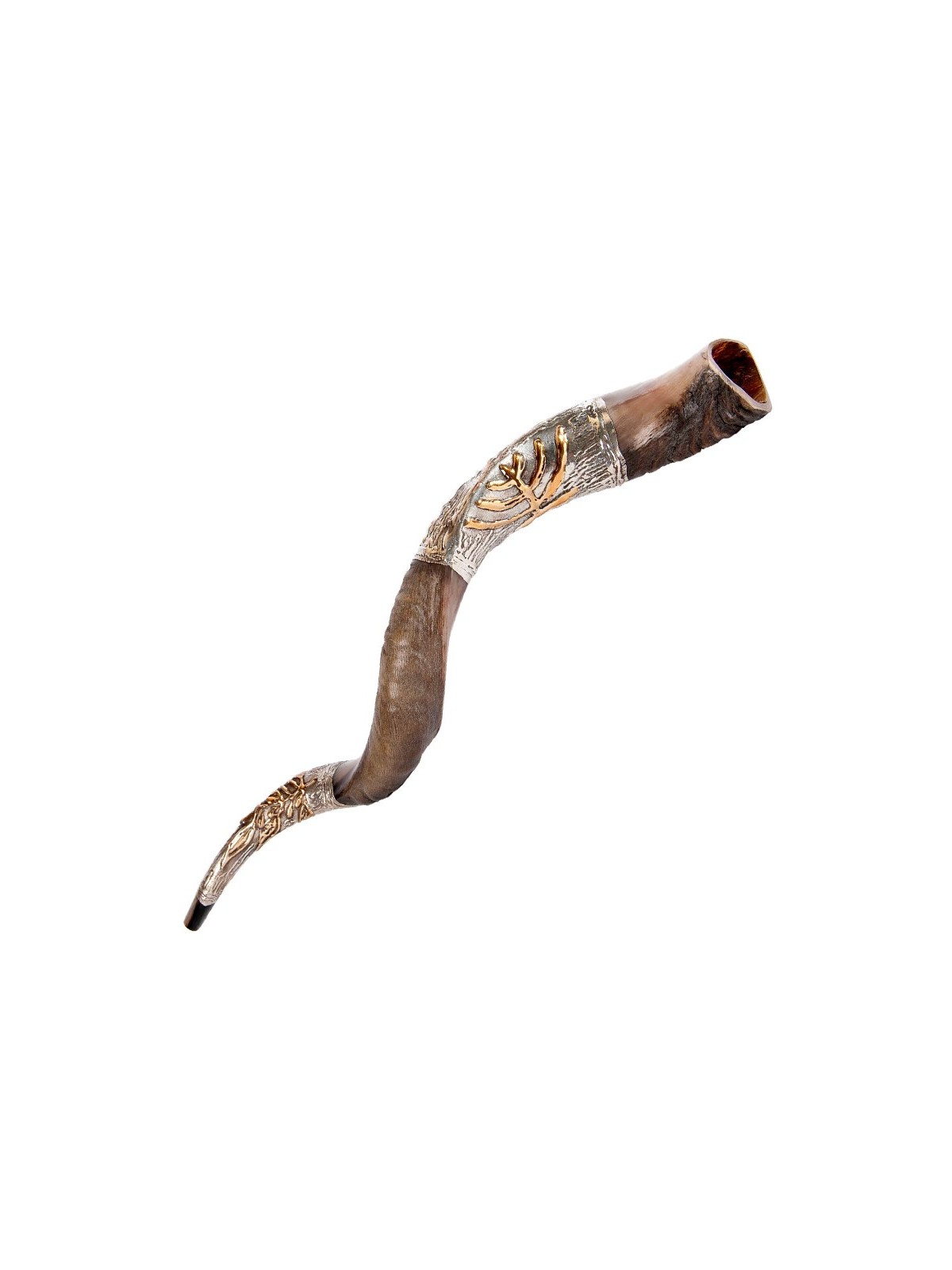 Gold Color Menorah on Sterling Silver Yem... | Sterling Silver Shofars