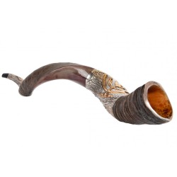 Gold Color Menorah on Sterling Silver Yem... | Sterling Silver Shofars