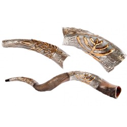 Gold Color Menorah on Sterling Silver Yem... | Sterling Silver Shofars