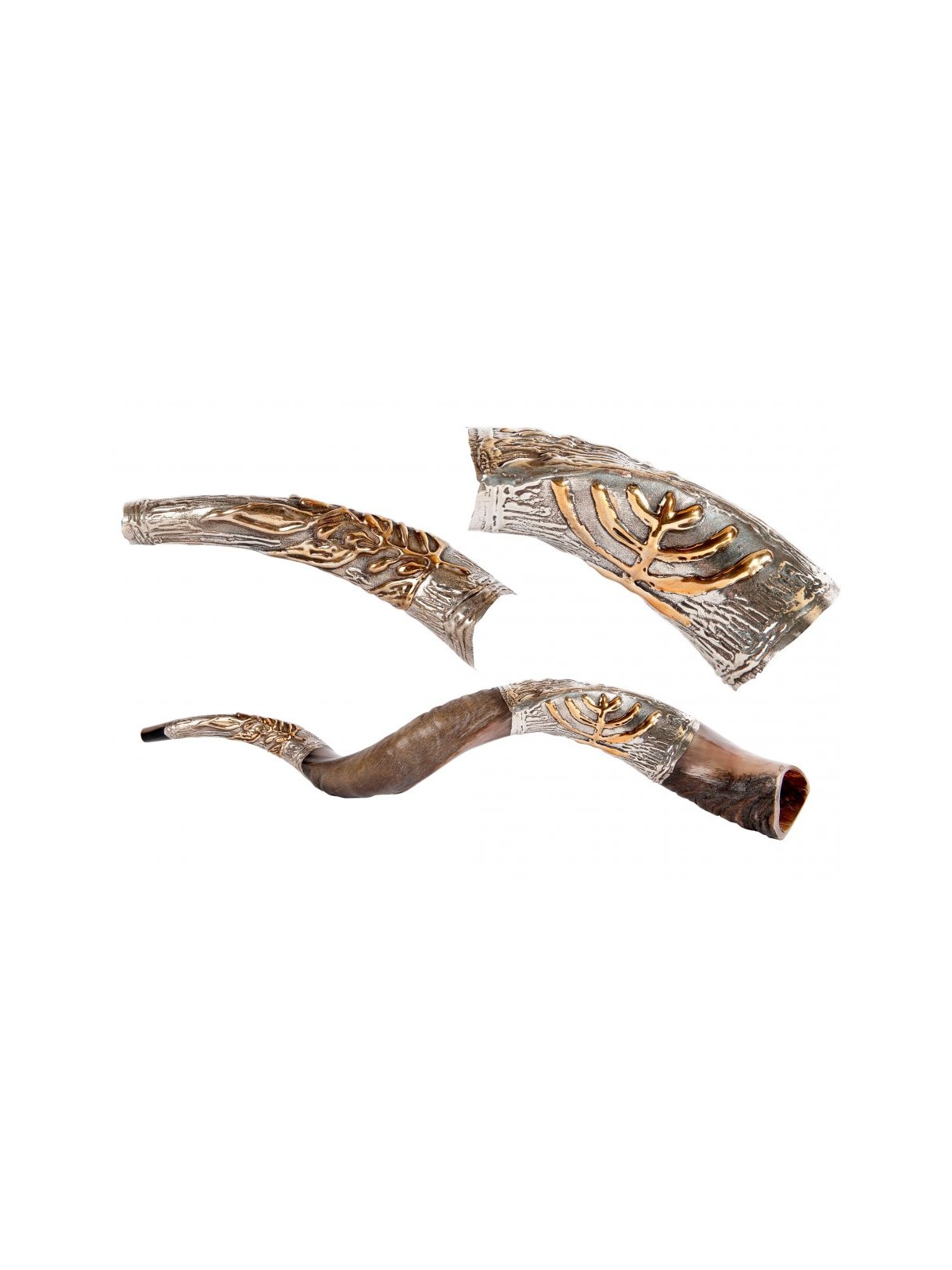 Gold Color Menorah on Sterling Silver Yem... | Sterling Silver Shofars