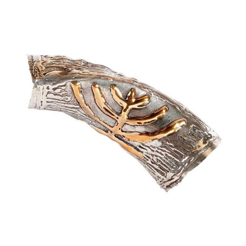 Gold Color Menorah on Sterling Silver Yem... | Sterling Silver Shofars