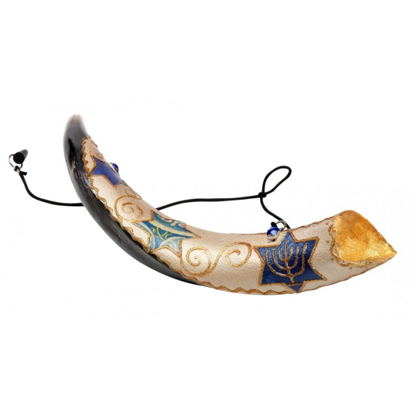 Anointing Painted Yemenite Shofar Star of David | Decorated Shofars