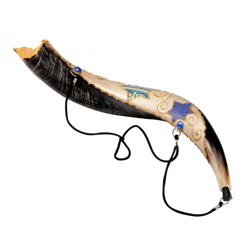 Anointing Painted Yemenite Shofar Star of David | Decorated Shofars