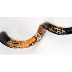 Hand Painted Yemenite Shofar Lion of Judah with... | Decorated Shofars
