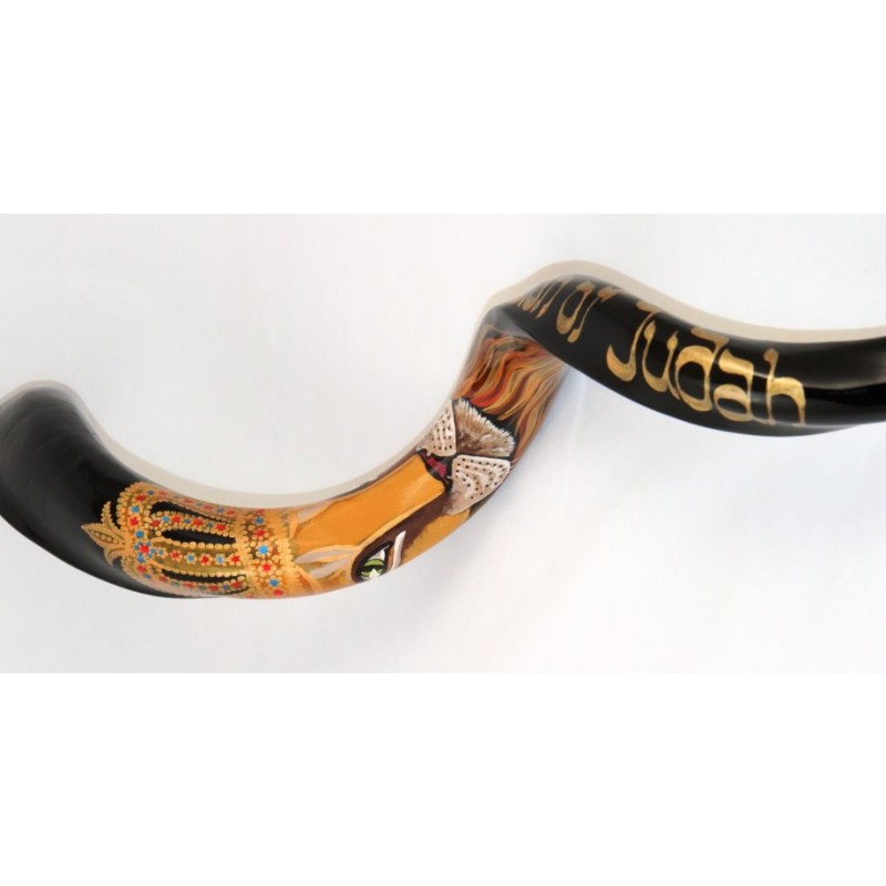 Hand Painted Yemenite Shofar Lion of Judah with... | Decorated Shofars