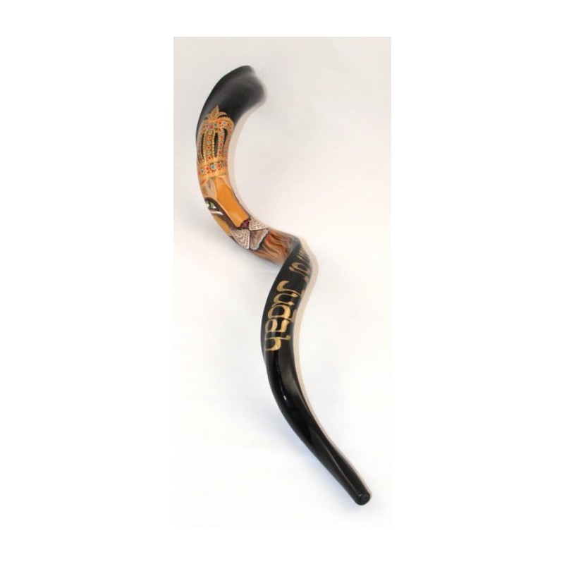 Hand Painted Yemenite Shofar Lion of Judah with... | Decorated Shofars
